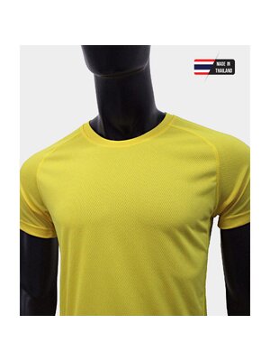 เสื้อคอกลม คอกลมไหล่สโลป ผ้าลายรังผึ้ง ไมโคร 100% สีเหลือง ใส่สบาย ระบายเหงื่อได้ดี