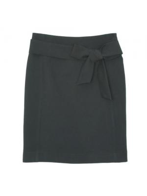 SK-336 กระโปรงแฟชั่น&ทำงาน ทรงสอบ ผ้าไหมอิตาลีสีดำ พร้อมโบว์คาดเอว