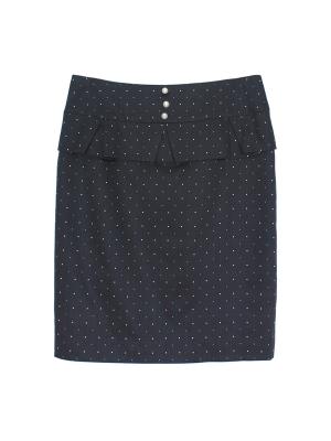 SK-477 กระโปรงทรงสอบ ผ้าคอตต้อนญี่ปุ่นพิมพ์จุดเล็กๆสีพื้นโทนน้ำเงินเข้ม