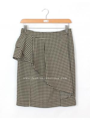 SK-407 กระโปรงแฟชั่น&ทำงาน ทรงสอบ ผ้า High-Twist พิมพ์ลายชิโนริโทนดำ