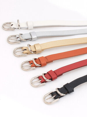 BLT-268-273 เข็มขัดแฟชั่นผู้หญิงเส้นเล็ก สายหนังเทียม หัวโลหะทรงโค้งมน