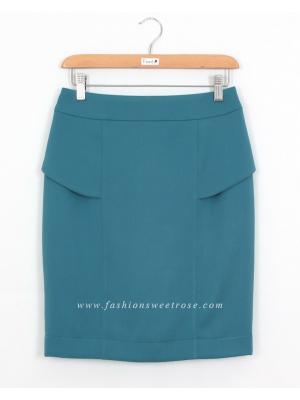 SK-400 กระโปรงทรงสอบ ผ้าโพลีเอสเตอร์สีฟ้า ด้านข้างกระโปรงออกแบบเป็นผ้าสองชิ้นซ้อนกัน