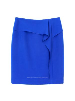 กระโปรงทรงสอบ แต่งระบายด้านหน้า ผ้า Double Twist สีน้ำเงิน / SK-484