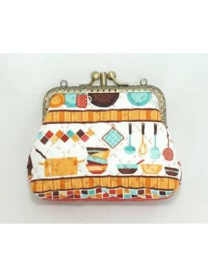 QLT-010 กระเป๋าปิ๊กแป๊กแบบ 2 ช่อง ใส่เหรียญและธนบัตร ผ้าลายเครื่องครัว