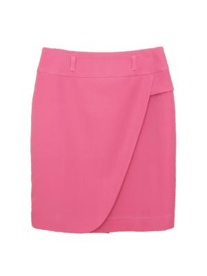 SK-443 กระโปรงทรงสอบ ผ้า Double Twist สีชมพู