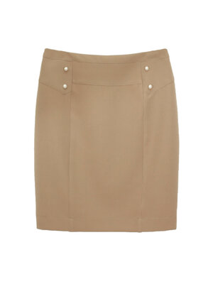 SK-450 กระโปรงทรงสอบ ผ้า Double Twist สี Light Brown