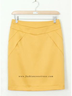 SK-311 กระโปรงแฟชั่น&ทำงาน ทรงสอบตัดต่อ ผ้า Zara สีเหลือง