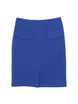 SK-279 กระโปรงแฟชั่น&ทำงาน ทรงสอบ ผ้า BM สีฟ้าน้ำทะเล มีกระเป๋าหน้า 2 ข้าง