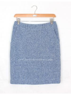 SK-429 กระโปรงแฟชั่น&ทำงาน ทรงสอบ ผ้า CHANEL สีฟ้า มีกระเป๋าล้วง 2 ข้าง