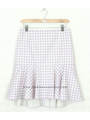 SK-379 กระโปรงแฟชั่น&ทำงาน ทรงย้วย ผ้าคอตต้อนลินินญี่ปุ่น ลายสก๊อต โทนม่วง