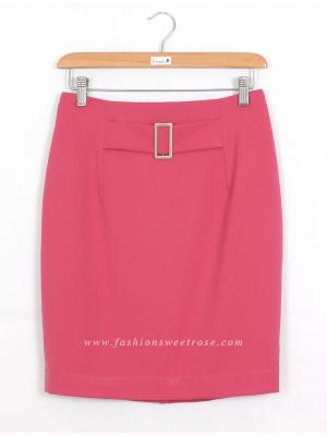 SK-402 กระโปรงแฟชั่น&ทำงาน ทรงดินสอ ผ้าโพลีเอสเตอร์สี Pink Candy