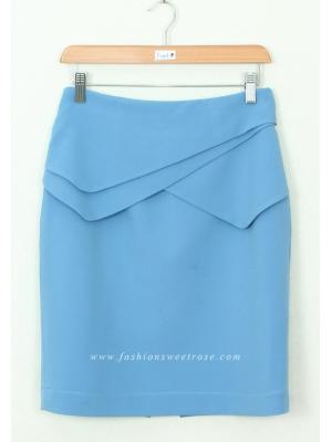 SK-292 กระโปรงแฟชั่น&ทำงาน ทรงสอบ ผ้าไหมอิตาลีสีฟ้า