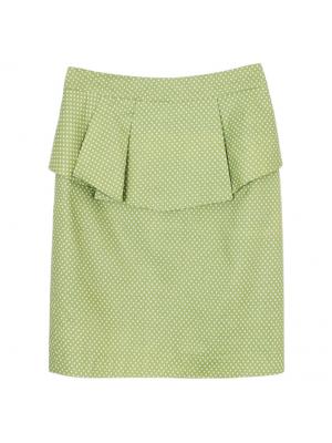 SK-204 กระโปรงแฟชั่น&ทำงาน ทรงสอบ ผ้าคอตต้อนญี่ปุ่นสีเขียวพาสเทล ด้านหน้ากระโปรงจับจีบระบาย