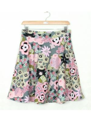 SK-319 กระโปรงแฟชั่น&ทำงาน ทรงย้วย ผ้าคอตต้อนญี่ปุ่นพิมพ์ลายกราฟฟิกวินเทจโทนชมพู