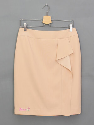 SK-502 กระโปรงทรงสอบ ผ้าเมแกนสีเบจ