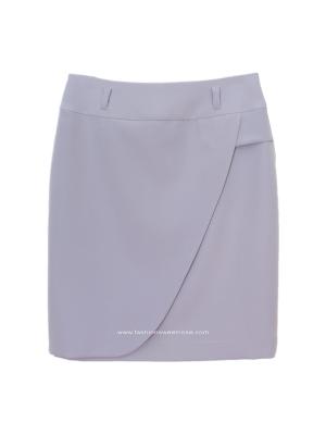 SK-485 กระโปรงทรงสอบ ผ้า Double Twist สีเทาอมฟ้า