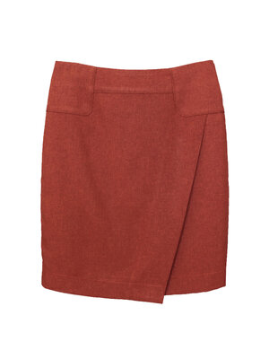 กระโปรงทรงสอบ ผ้าคอตต้อนลินินไอริสสีส้มอิฐ ด้านหน้ากระโปรงดีไซน์เรียบหรู / SK-441