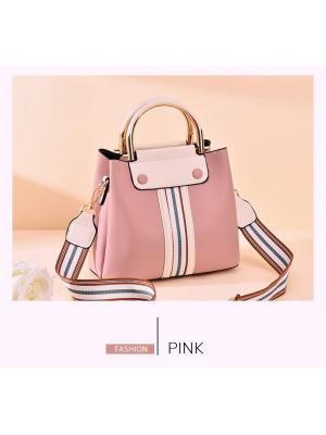 BAG-002 กระเป๋าถือแฟชั่นพร้อมสายสะพายสำหรับคุณผู้หญิง สีชมพูพาสเทล