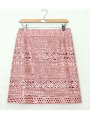 SK-329 กระโปรงทรงเอ ผ้าลูกไม้สี Peach ชายกระโปรงเป็นเชิงลูกไม้