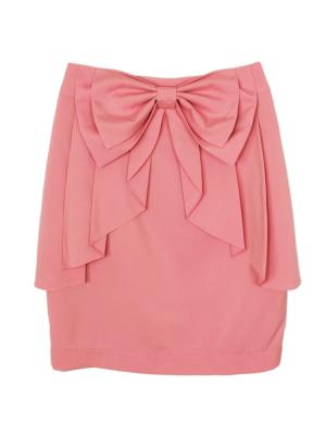 SK-177 กระโปรงแฟชั่น&ทำงาน ผ้าไหมอิตาลีสีชมพูอมม่วง มีโบว์ซ้อนกัน 2 ชั้น