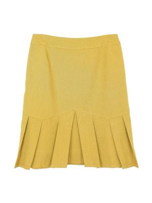 SK-480 กระโปรงทรงปลายบาน ผ้าคอตต้อนลินินไอริส สีเหลืองมาสตาส