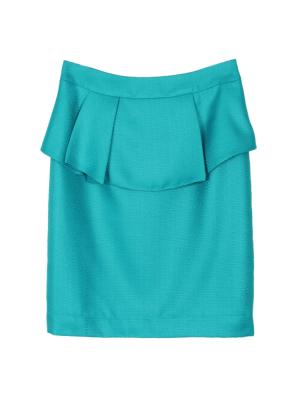 SK-191 กระโปรงแฟชั่น&ทำงาน ทรงสอบ ผ้า CHANEL สีฟ้า ด้านหน้ากระโปรงจับจีบระบาย