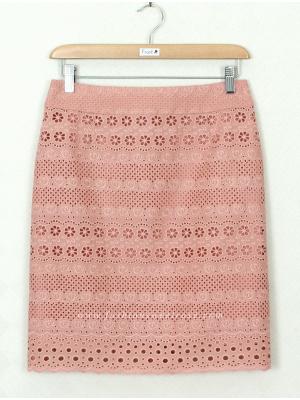 SK-350 กระโปรงแฟชั่น&ทำงาน ทรงสอบ ผ้าลูกไม้คอตตอน สี Peach ชายกระโปรงเป็นเชิงลูกไม้