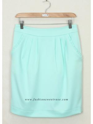 SK-324 กระโปรงแฟชั่น&ทำงาน ทรงสอบจับจีบทวิช ผ้า Zara สีเขียวพาสเทล