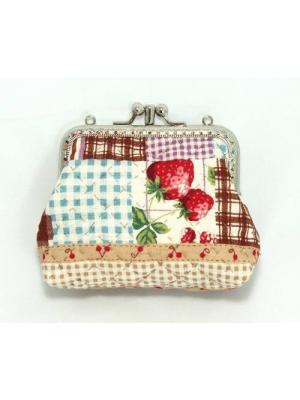 QLT-006 กระเป๋าปิ๊กแป๊กแบบ 2 ช่อง ใส่เหรียญและธนบัตร ผ้าลายผลไม้โทนน้ำตาล