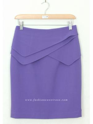 SK-295 กระโปรงแฟชั่น&ทำงาน ทรงสอบ ผ้าไหมอิตาลีสีม่วง