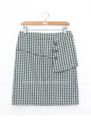 SK-411 กระโปรงทรงเอ ผ้าคอตต้อนญี่ปุ่นพิมพ์ลายชิโนริ แต่งกุ้นระบายด้วยผ้าลายสก๊อต