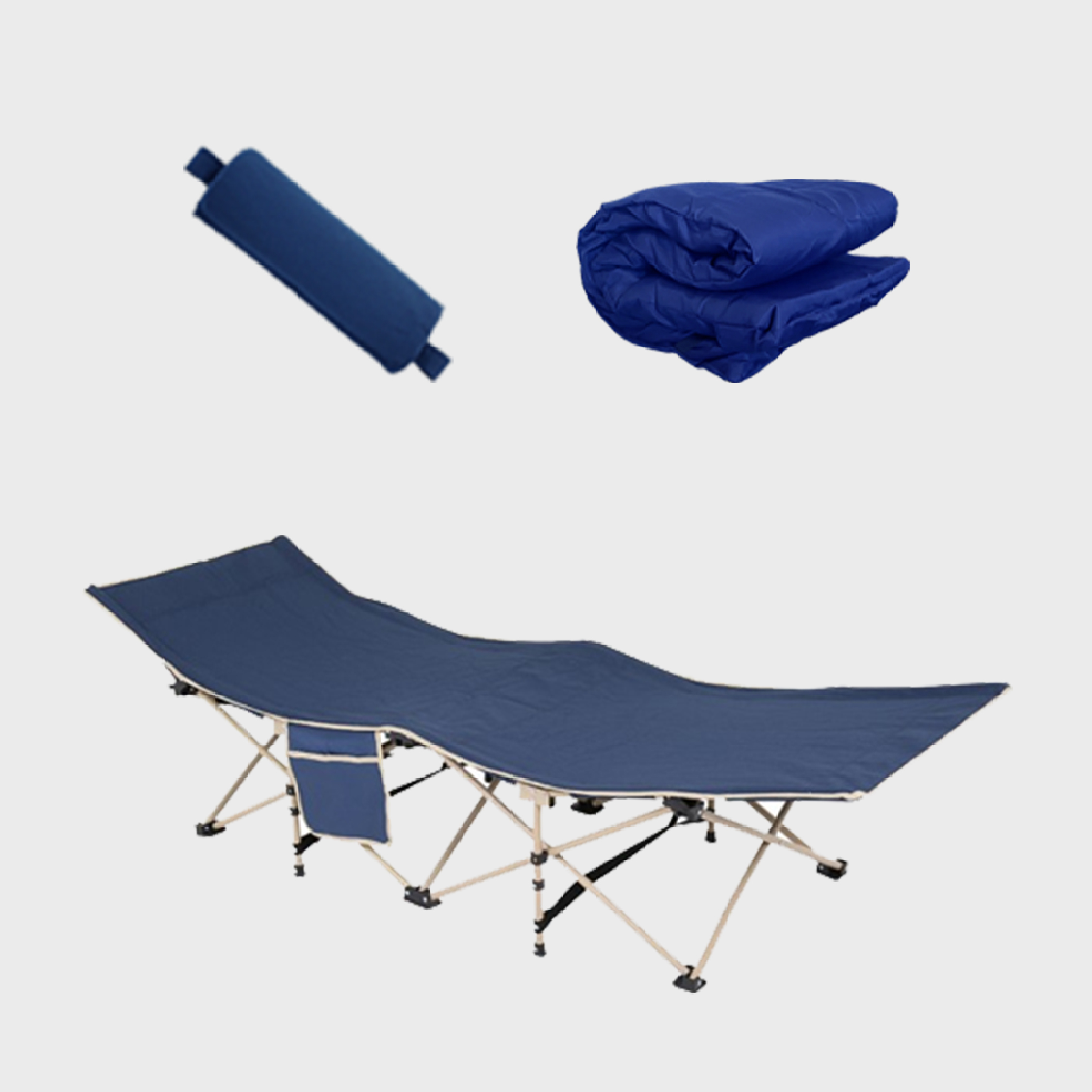 Ezy bed เตียงพับสนาม 100 ขา 1 ตัว + เบาะน้ำเงินหนา 1 ชิ้น
