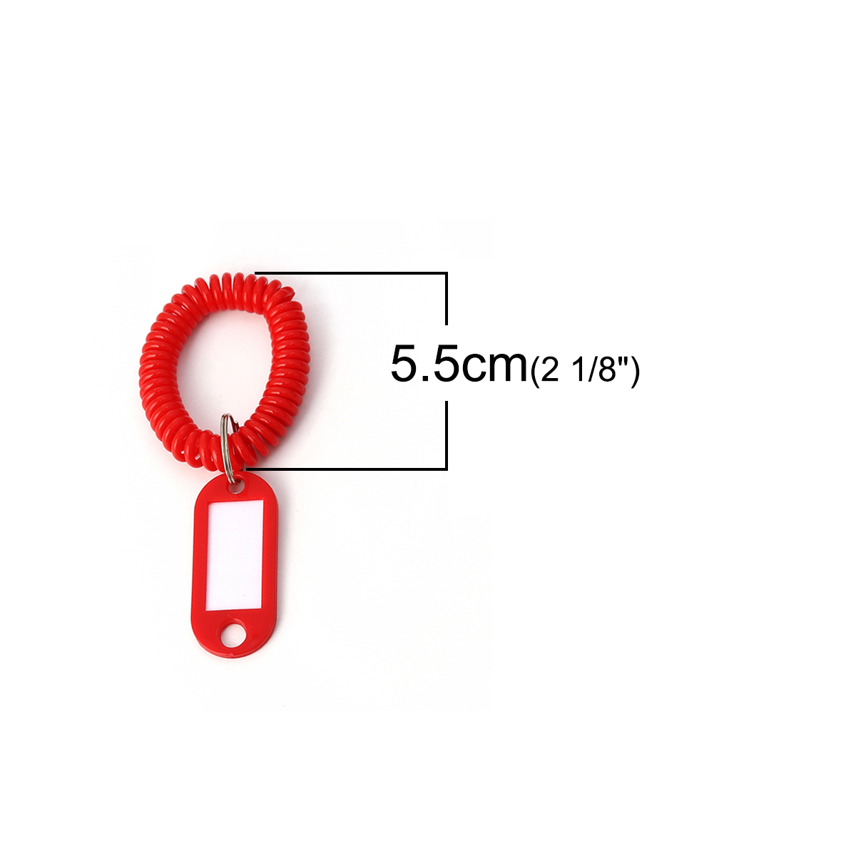 พวงกุญแจสปริง พร้อมป้ายชื่อพีวีซี ขนาดประมาณ 5.5 ซม. มี 2 สี