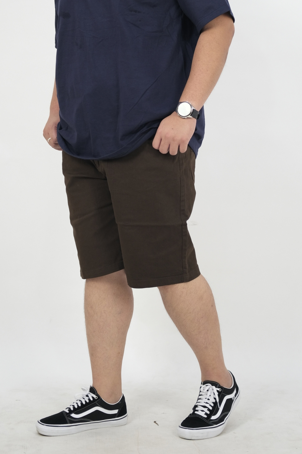 กางเกงผ้า ขาสั้นผ้ายืด3ส่วนใส่สบาย ซิบ เอว 40-58" #997/3 สีน้ำตาลเข้ม