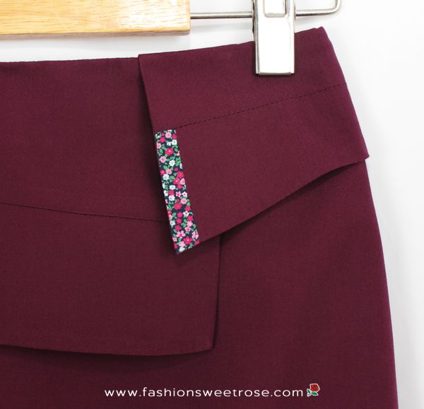 กระโปรงทรงสอบ ผ้าคอตต้อนญี่ปุ่นสีม่วงเปลือกมังคุด ตัดแต่งด้วยผ้า 2 ชิ้น / SK-100