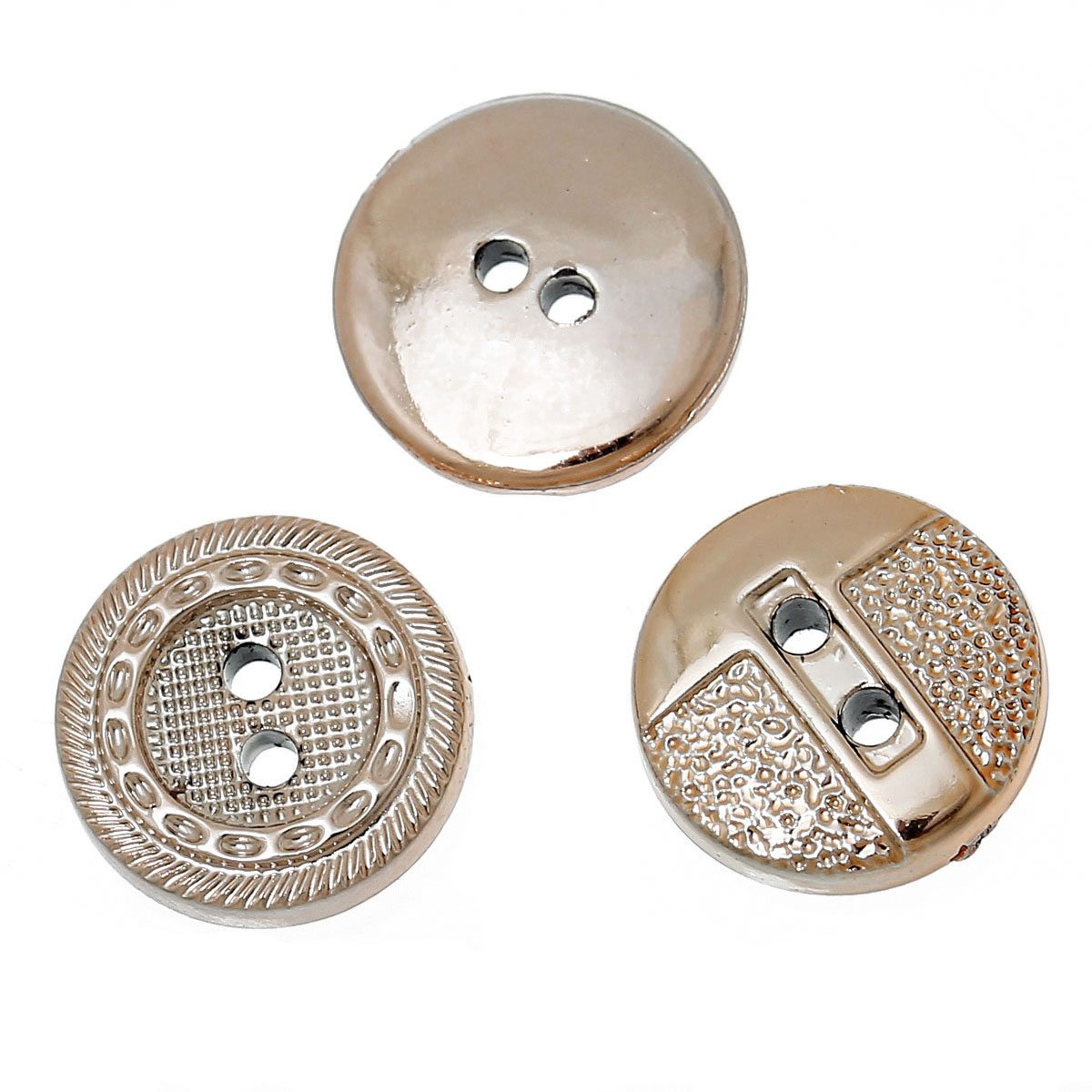 กระดุมเรซิ่นเม็ดกลมแบน 2 รู ขนาด 13 มม.สีโรสโกลด์ คละแบบ 100 เม็ด