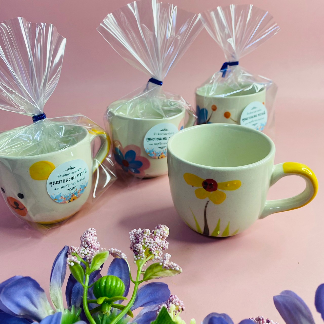 แก้วกาแฟเซรามิคมีหู คละลาย /12p