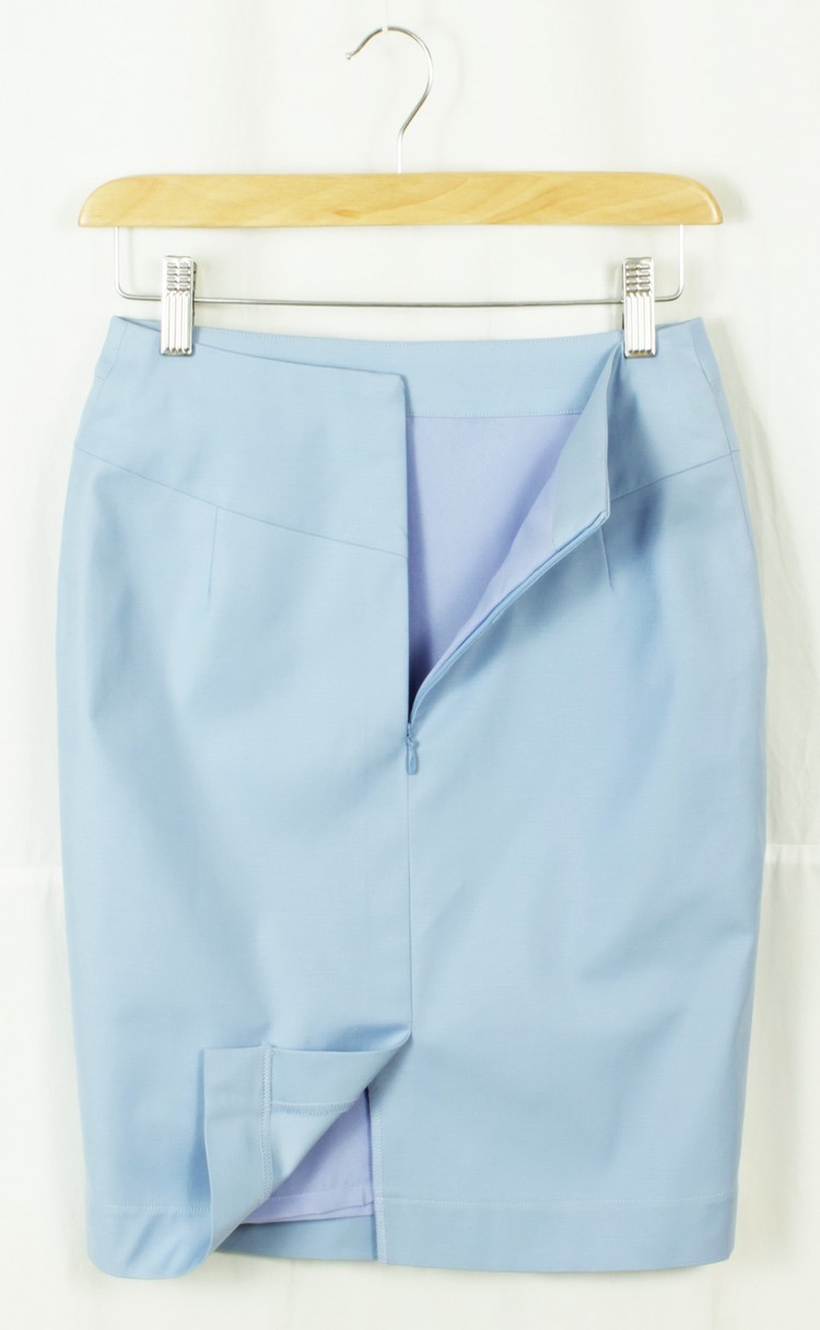 SK-158 กระโปรงแฟชั่น&ทำงาน ทรงสอบตัดต่อ ผ้าคอตตอนญี่ปุ่นผสมสเป็นเดกสีฟ้าคราม