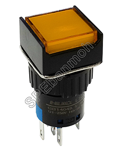 L16A-002-5P-D 12V สวิทช์กดติด-ปล่อยดับ (Momentary) ∅16mm สีเหลือง