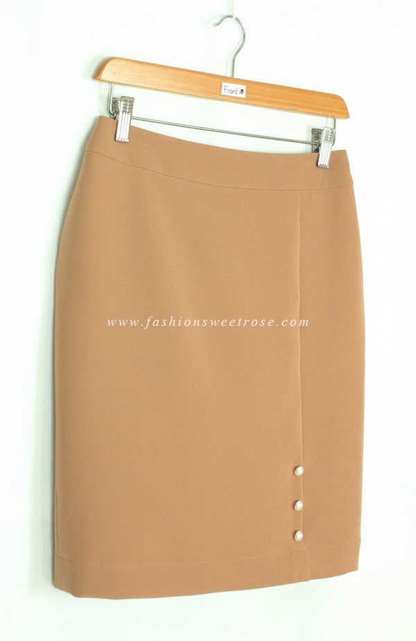 SK-451 กระโปรงทรงสอบ ผ้า Double Twist สี Light Brown