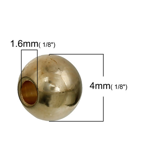 ลูกปัดสแตนเลส 304 Stainless Steel Spacer Beads Round Gold Plated About 4mm( 1/8") Dia, Hole: Approx 1.6mm,