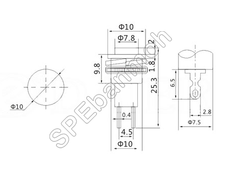 [ 5ชิ้น ] DS-317 สวิทช์กลม กดติด-ปล่อยดับ (Momentary) OFF-(ON) สีแดง