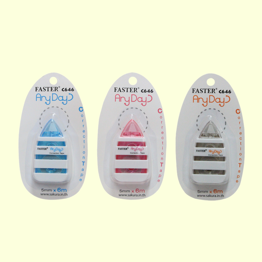 เทปลบคำผิด ANY DAY เอนนี่เดย์ Faster ขนาด 5mm. x 6m. รุ่น C646 ด้ามคละสี