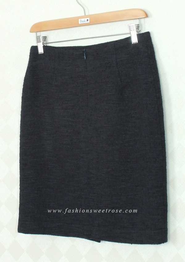 SK-305 กระโปรงแฟชั่น&ทำงาน ทรงสอบ ผ้า Channel สีน้ำเงินเข้ม มีกระเป๋าหน้า 2 ข้าง