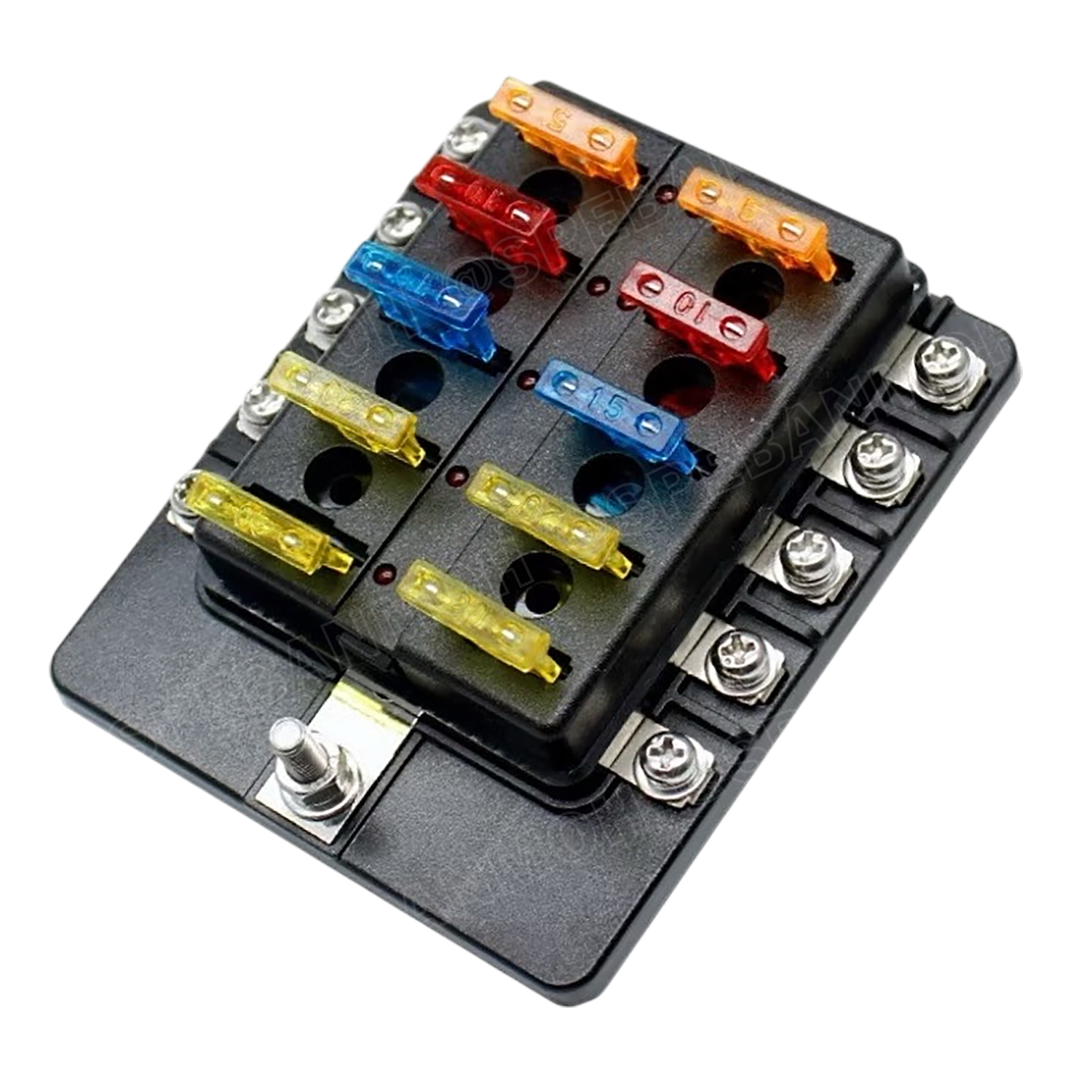 [ 1 ชิ้น ] FB-1711L กล่องฟิวส์รถยนต์ 10 ช่อง พร้อมฝาครอบ FB-1711 10 Way Fuse Block กระบอกฟิวส์รถยนต์ 10ช่อง พร้อมลูกฟิวส์ Fuse Holder + Fuse MARINE FUSEBOX ชุดฟิวส์ตัดวงจร 12V 24V DC แผงฟิวส์รถยนค์ รถบรรทุก Auto Fuse 1 In 6 Out ชุดฟิวส์ ดีซี MAX 32VDC