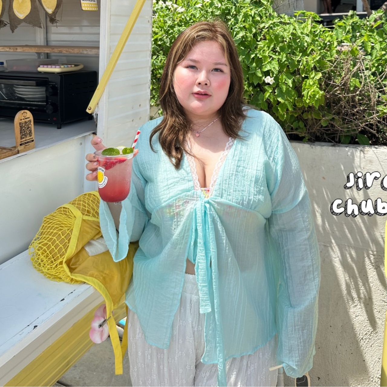 J107 ต้อนรับลมร้อน ไปทะเล สายคาเฟ่ ไม่ควรพลาด เสื้อคลุม สาวอวบ ฟ้า ครีม ชมพู อกได้ถึง50นิ้ว หน้าผ้า50 นิ้ว