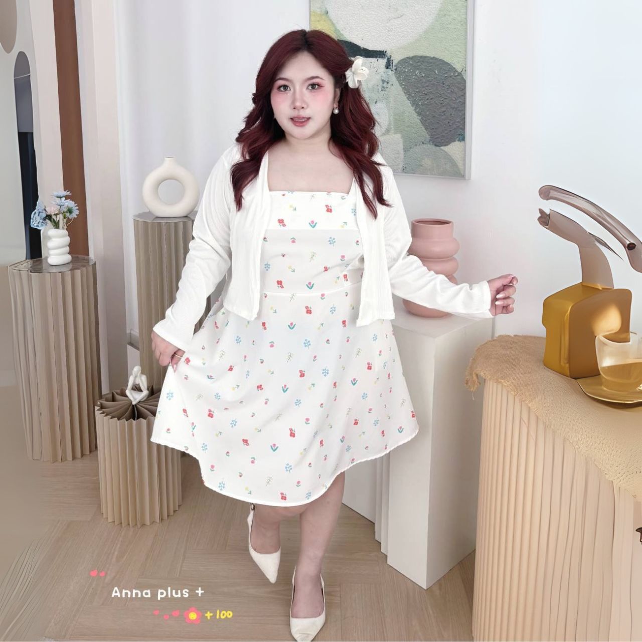 A251 เดรสสาวอวบ มาพร้อมเสื้อคลุม เสื้อคลุมเลือกสีได้ตามชอบ ชมพู ขาว เดรสอกได้ถึง40-50 หน้าผ้า52