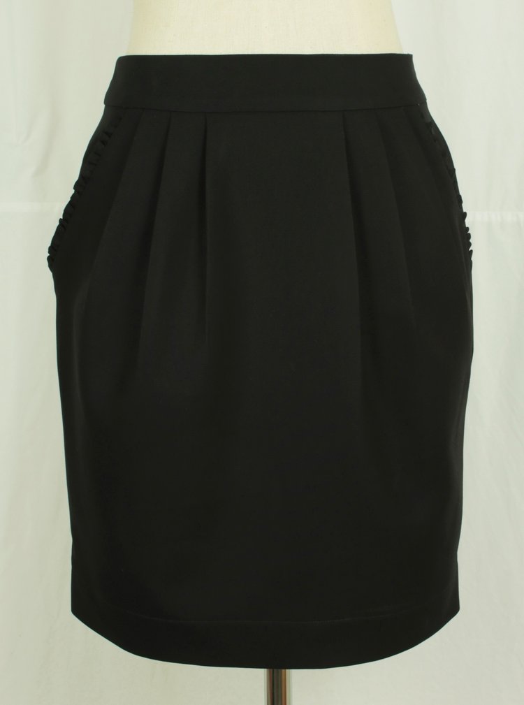 SK-151 กระโปรงแฟชั่น&ทำงาน ทรงสอบจับจีบทวิช ผ้าญี่ปุนสีดำผสมเนื้อสเปนเด็กซ์
