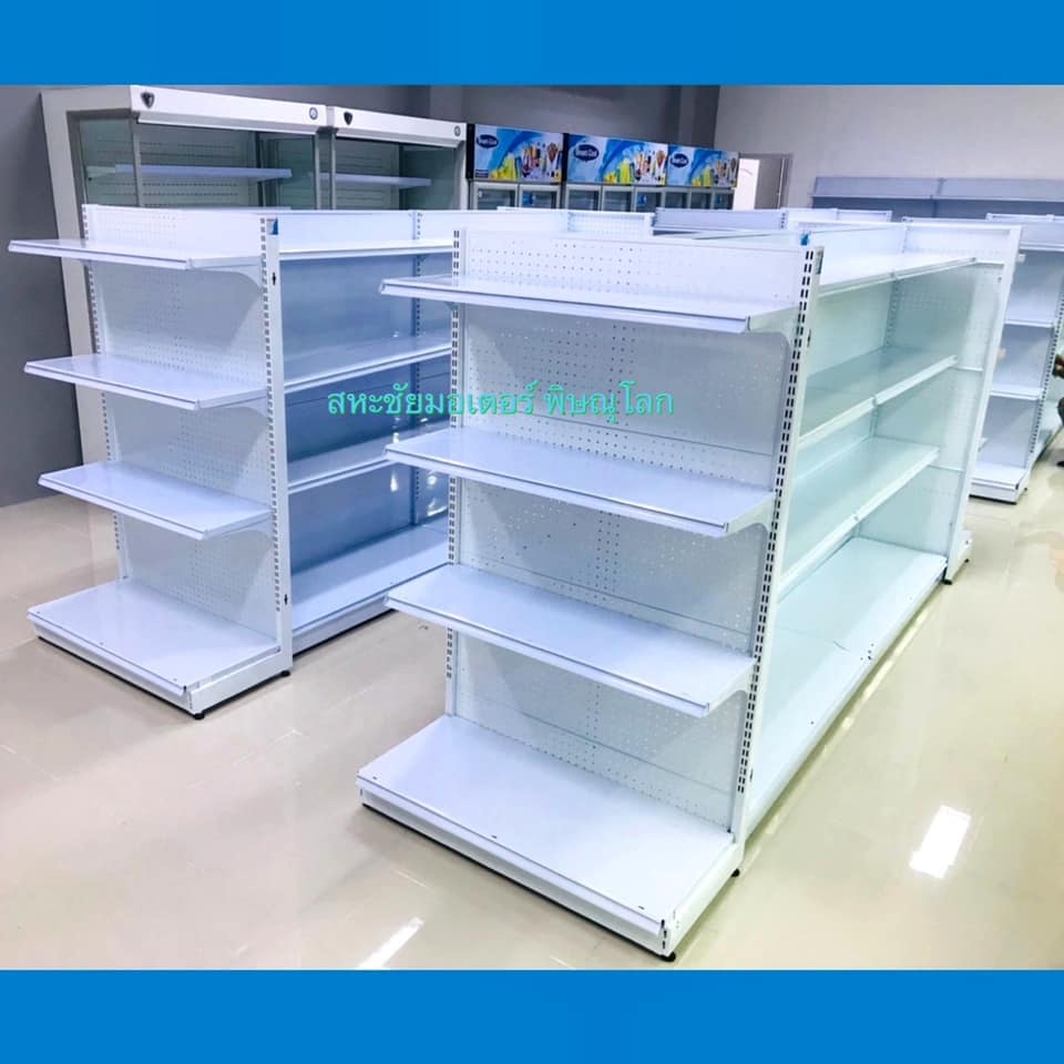 ชั้นวางสินค้าแบบ 1ด้าน รุ่นผนังหลังทึบ(พั้นชิ่ง) 4ชั้นรวมฐาน ขนาด 90x150cm. ชั้นวางสินค้า ชั้นวางผนังรู ชั้นเรียงสินค้า
