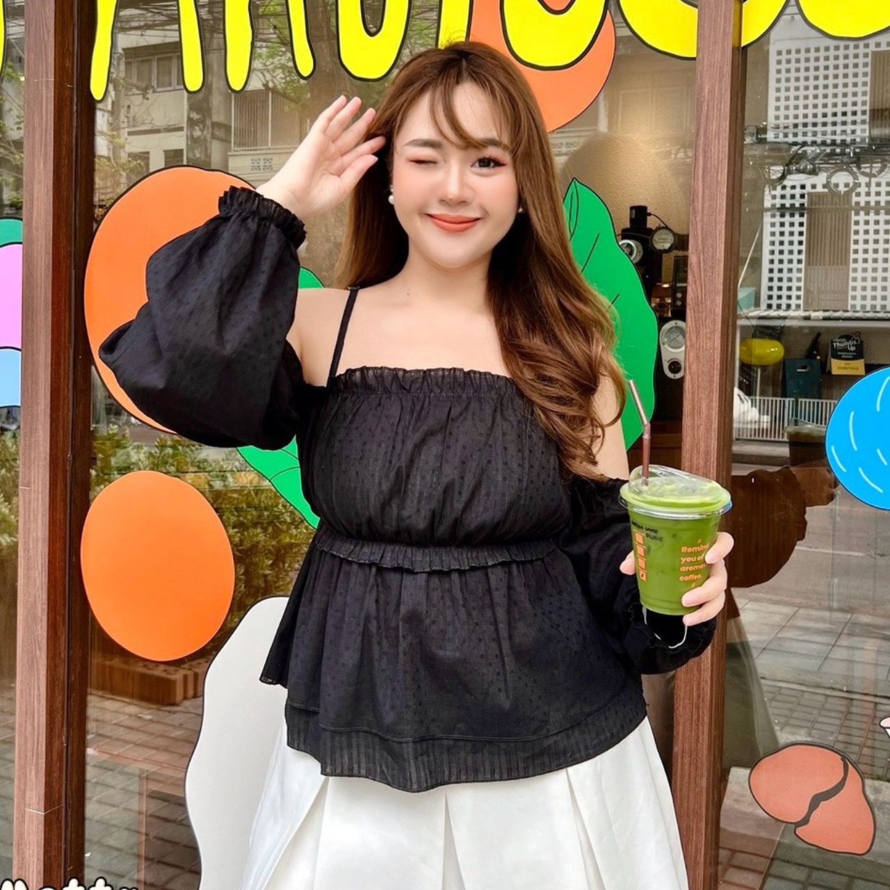 J113 ต้อนรับลมร้อน เสื้อ สาวอวบ ขาว ครีม ดำ ชมพู อกได้ถึง 46 นิ้ว (หน้าผ้า48นิ้ว)